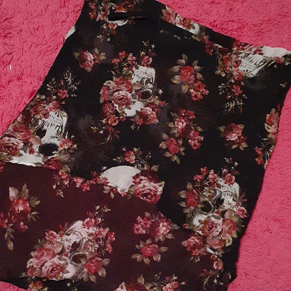Hot Topic Skull and Roses Sheer Top